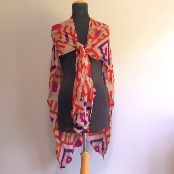 Michael Stars Ruana Geometric Pattern Shawl/Scarf/Wrap - Picture 2 of 6
